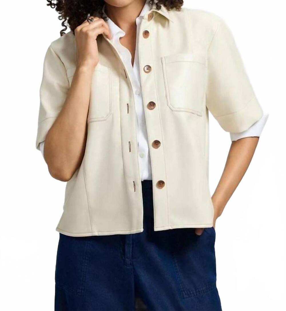 NEW FOXCROFT demi vegan leather elbow sleeve shirt jacket in cream